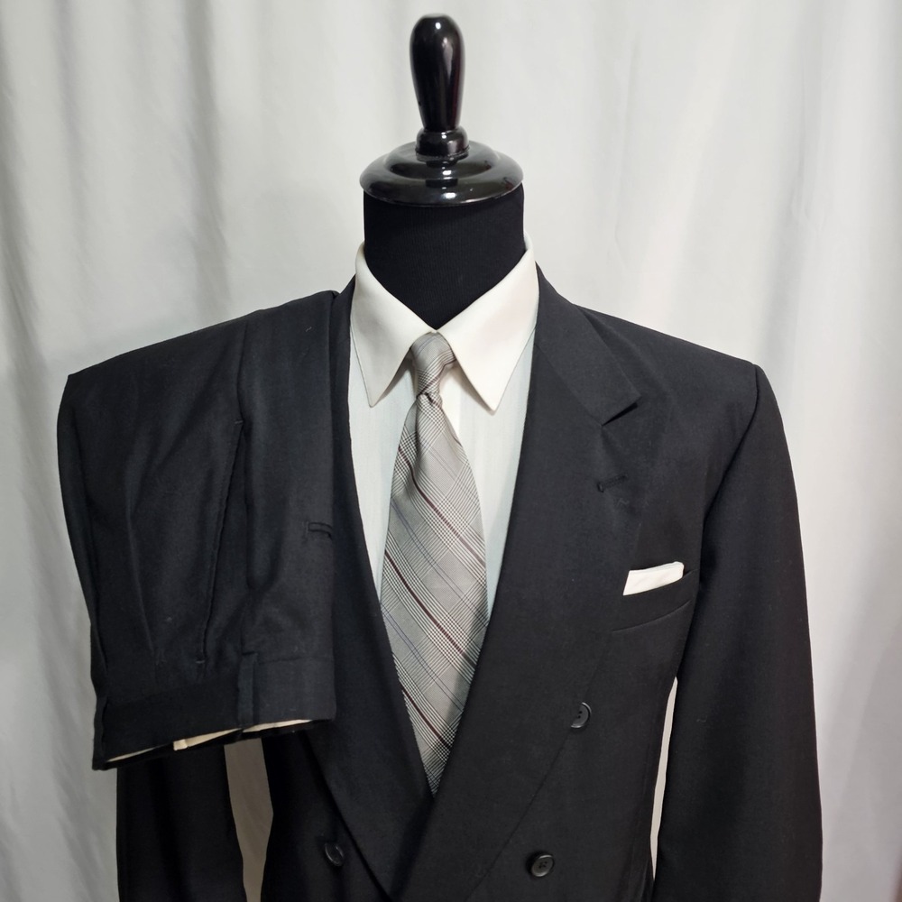 Vtg Stanley Blacker Suit Double Breasted Peak Lapel Mens 44L Pants 36x32 Pleated - Picture 2 of 16